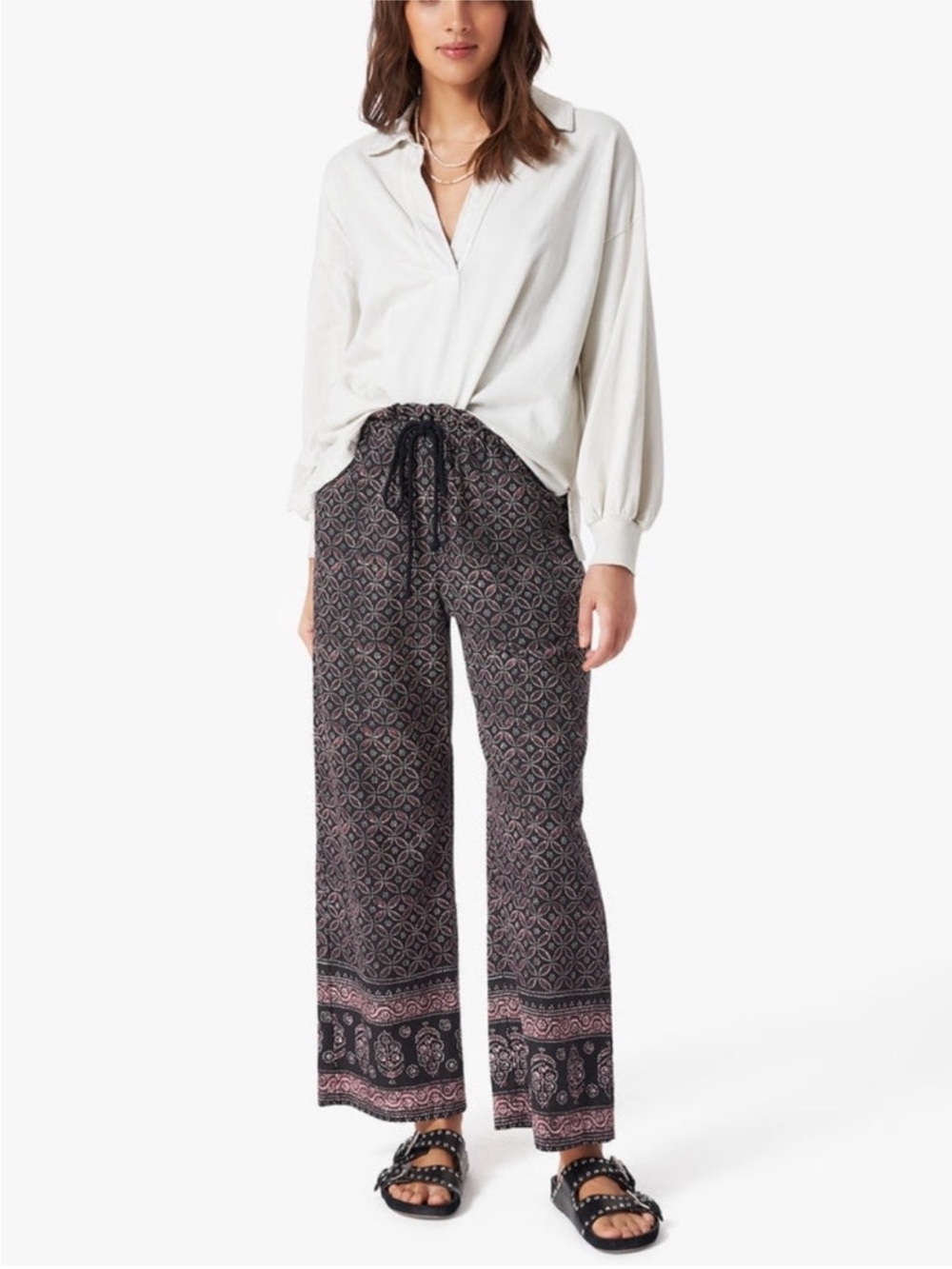 XiRENA Black, brown Printed Wide-Leg Pants XS 100% cotton
